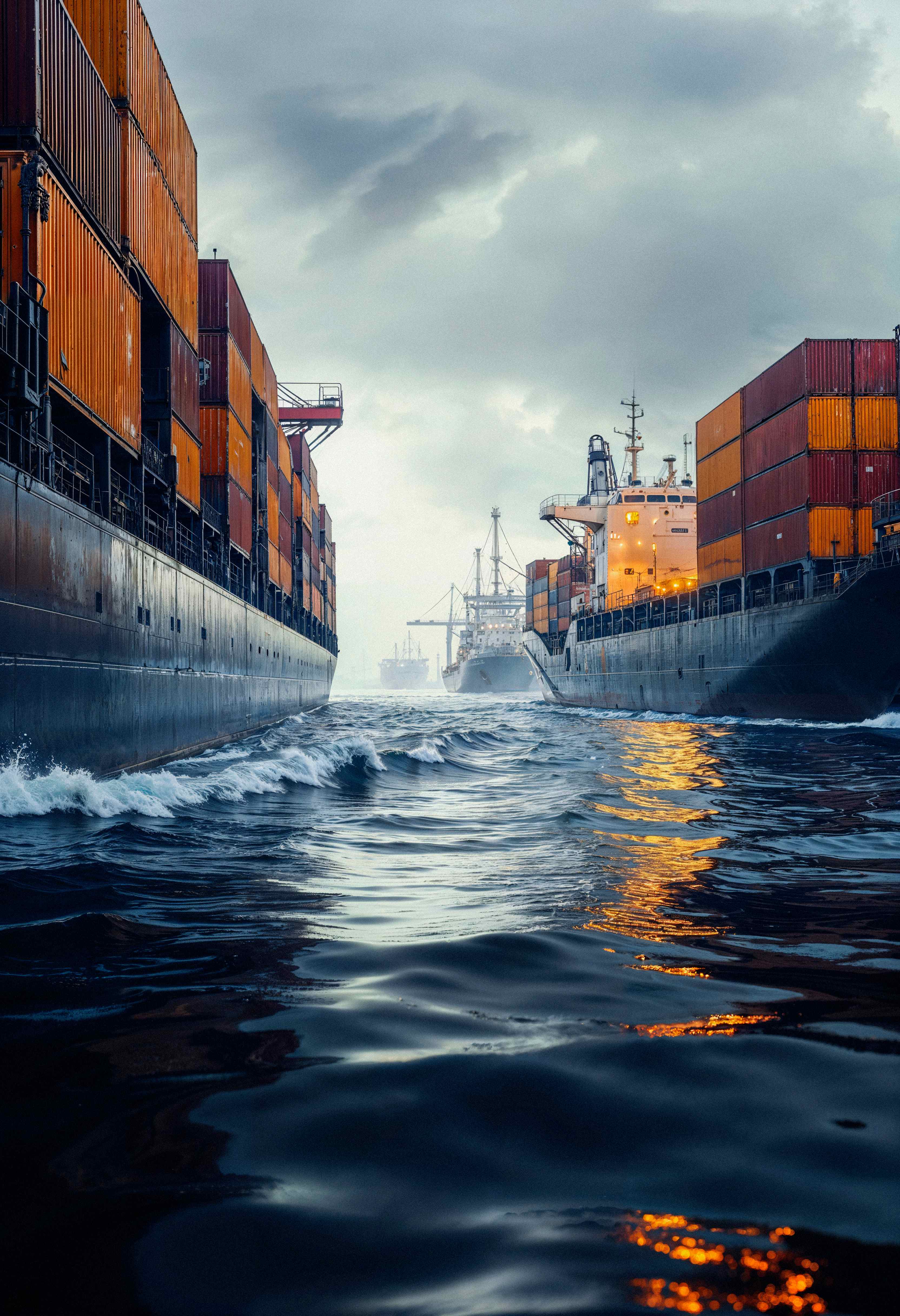 Container ships in a waterway